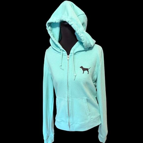 VS PINK Mint Leopard Trim Full Zip Hoodie Woman's Sz Large - Picture 3 of 8
